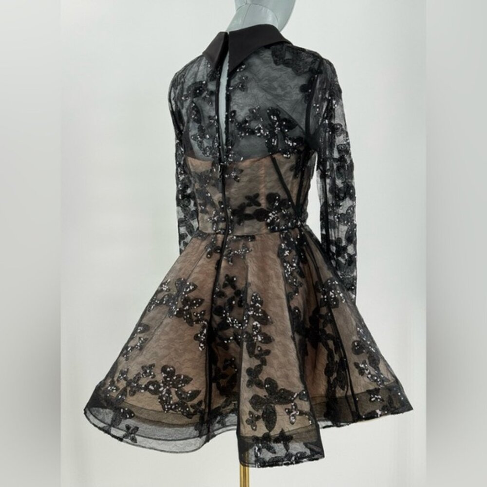 🆕 BRONX & BANCO 🧿 NWOT Maraya Jasmine Black Sequin Lace Mini Dress, Sz M US 6 - Picture 7 of 16